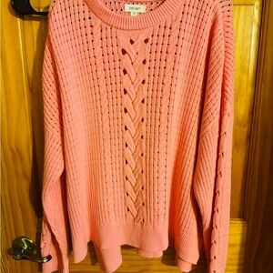 Neon Salmon/Pink Cable Knit Sweater- NWOT